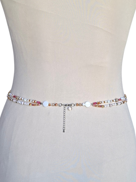Double Strand Waist Adornment - Coral & Magenta