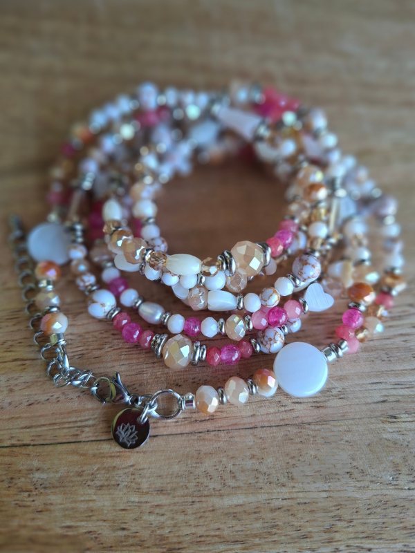 Double Strand Waist Adornment - Coral & Magenta