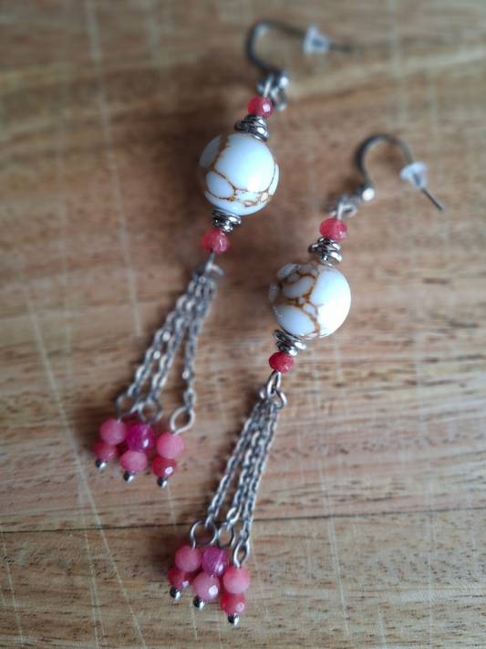 Captivating Stainless Steel Dangle Earrings - Coral & Magenta