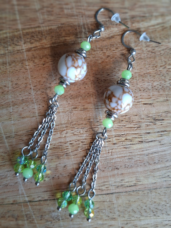Captivating Stainless Steel Dangle Earrings - Lime Green