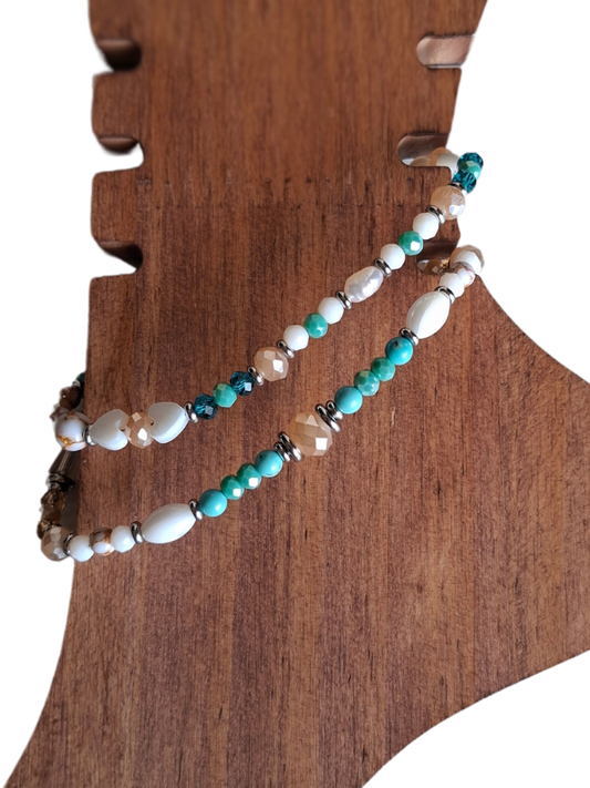 Double Strand Anklet - Teal & Turquoise