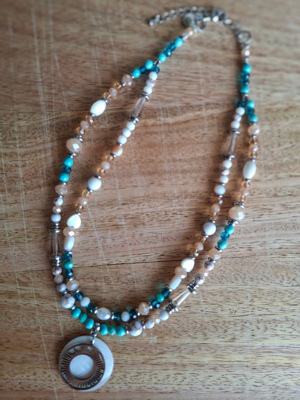 Sunburst Double Strand Necklace - Teal & Turquoise