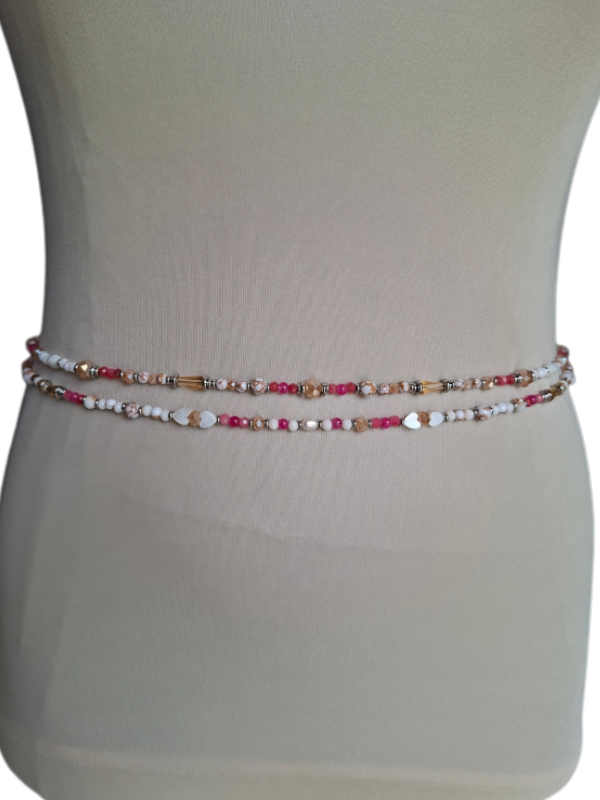 Double Strand Waist Adornment - Coral & Magenta