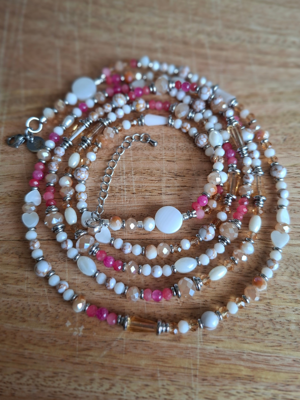 Double Strand Waist Adornment - Coral & Magenta
