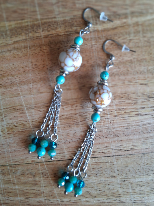 Captivating Stainless Steel Dangle Earrings - Teal & Turquoise