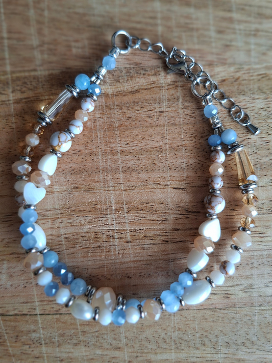 Double Strand Anklet - Periwinkle & Powder Blue