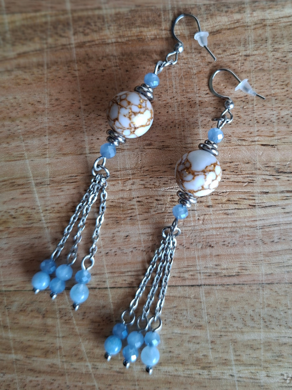 Captivating Stainless Steel Dangle Earrings - Periwinkle & Powder Blue