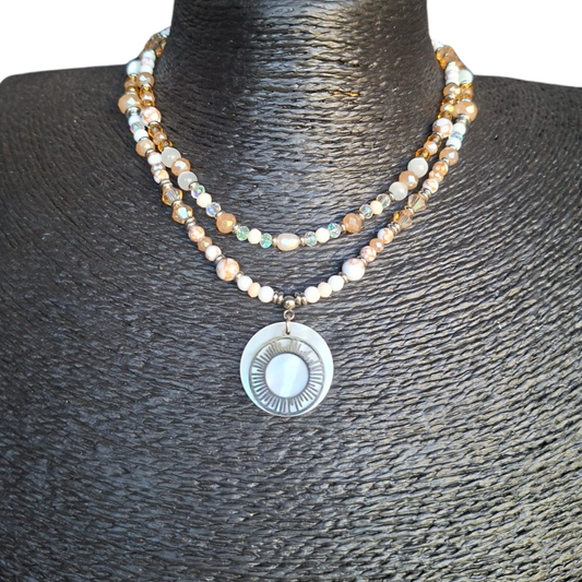 Sunburst Double Strand Necklace - Tangerine & Orange