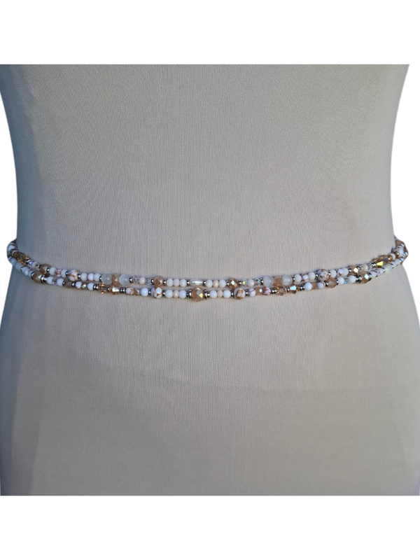 Double Strand Waist Adornment - Beige, Clear & White