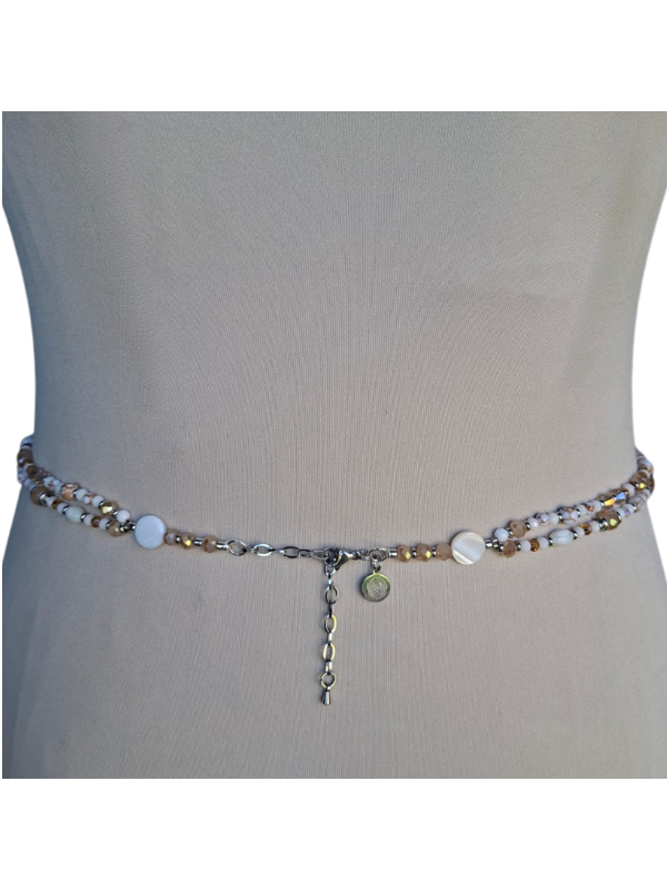 Double Strand Waist Adornment - Beige, Clear & White