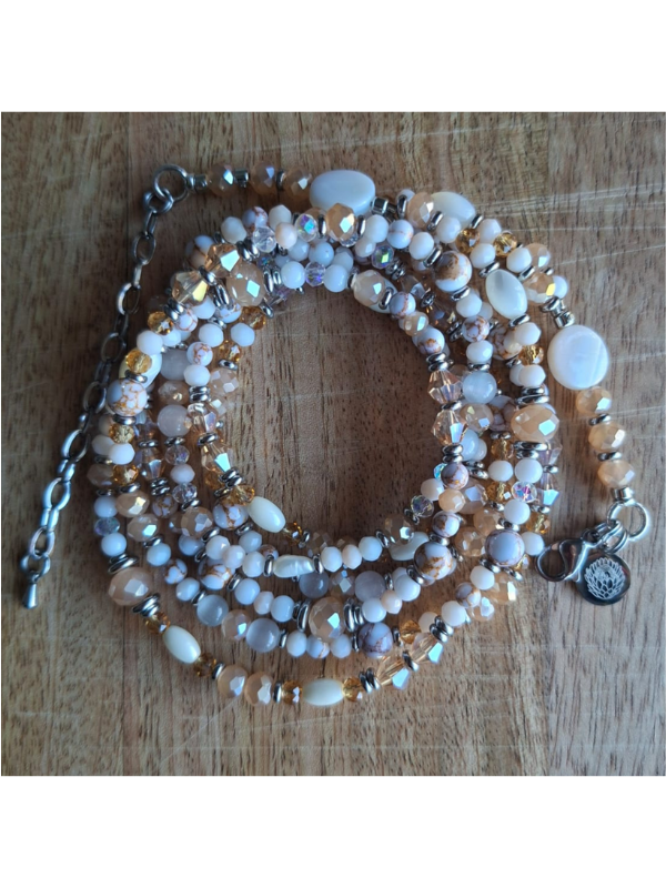 Double Strand Waist Adornment - Beige, Clear & White