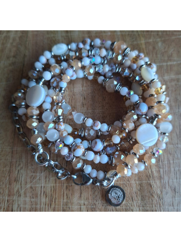 Double Strand Waist Adornment - Beige, Clear & White