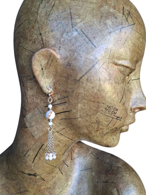 Captivating Stainless Steel Dangle Earrings - Beige, Clear & White