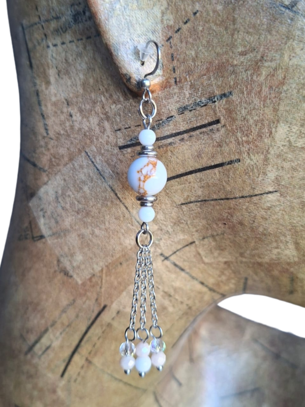 Captivating Stainless Steel Dangle Earrings - Beige, Clear & White